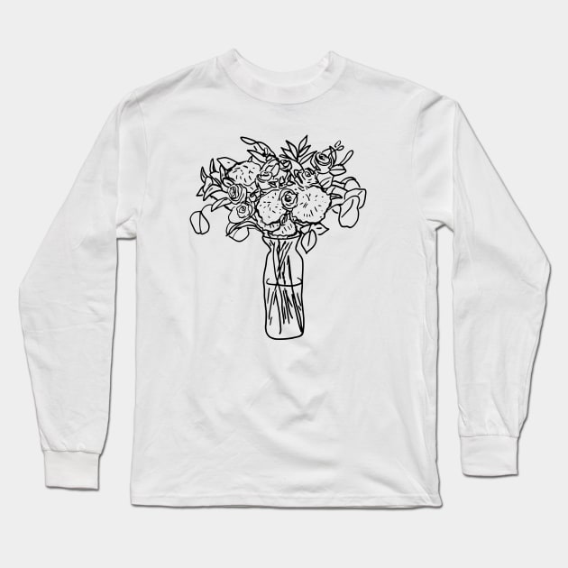 Roses Drawing in Vase Long Sleeve T-Shirt by Annelie